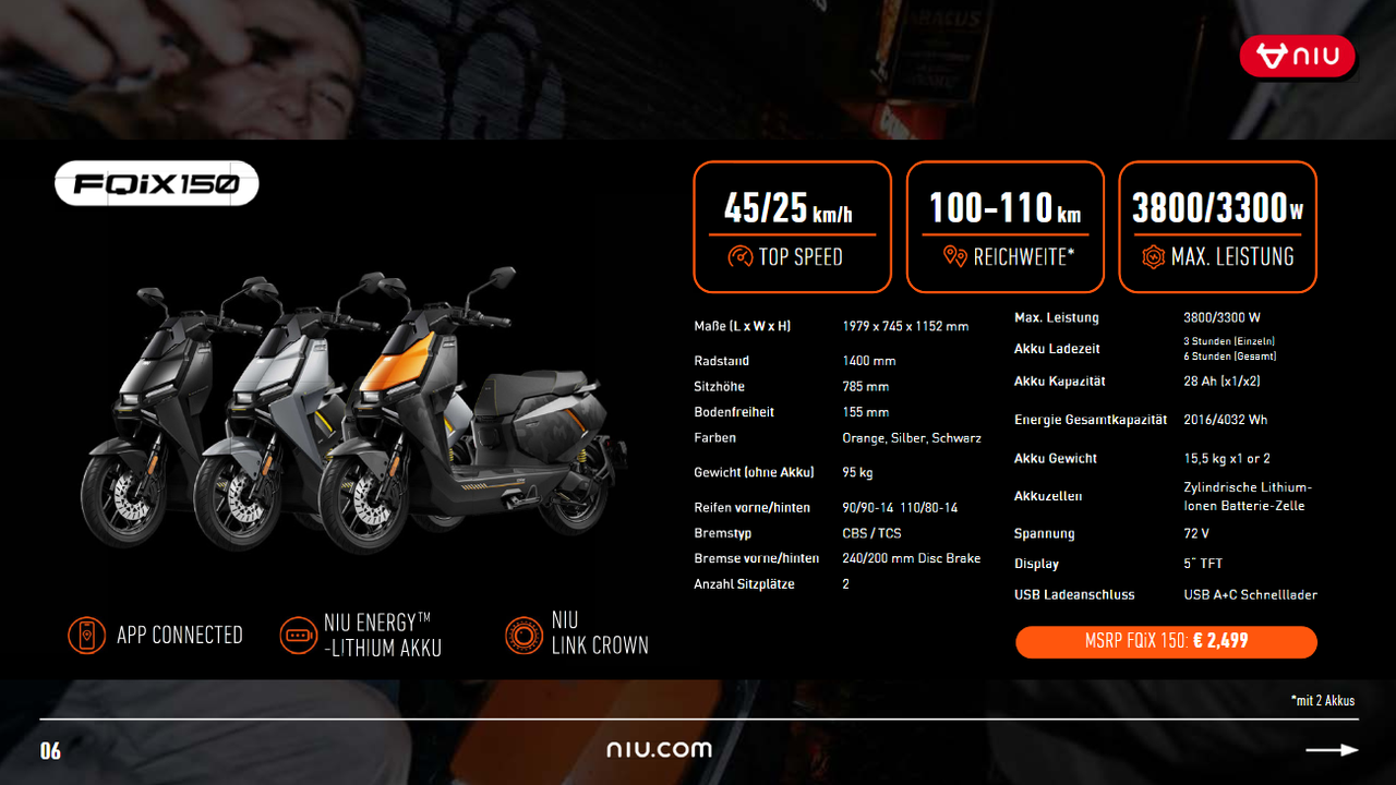 NIU FQiX 150 - Orange, Silber, Schwarz
